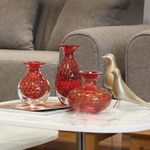 Trio de Vasos Mini Tela Vermelho com Ouro
