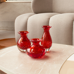 Trio de Vasos Mini Tela Vermelho com Ouro