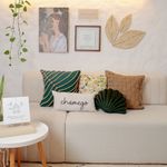 Kit Decorativo de Parede com Quadro Nature, Quadro Sêneca, Acrílico Bordado e Folhas de Palha