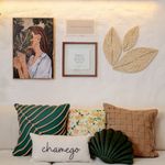 Kit Decorativo de Parede com Quadro Nature, Quadro Sêneca, Acrílico Bordado e Folhas de Palha