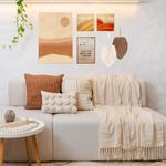 Kit Decorativo de Parede Solar com Quadros de Frases e Folhas em Macramê