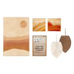 Kit Decorativo de Parede Solar com Quadros de Frases e Folhas em Macramê