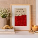 Quadro Decorativo Alegria 30x40 cm com Moldura em Madeira e Vidro