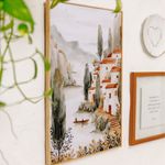 Quadro Decorativo Paisagem Mediterrânea 40x60 com Moldura de Madeira