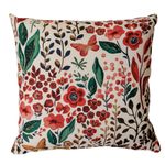 Almofada Floral Jardim Encantado Vermelha e Rosa 45x45cm com Enchimento