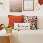Almofada Floral Jardim Encantado Vermelha e Rosa 45x45cm com Enchimento