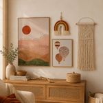 Kit Decorativo de Parede com Quadros A Vida É Tão Rara e Balões, Macramê Rainbow e Painel Love