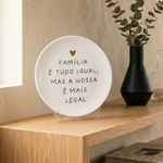 Prato Decorativo Família em Cerâmica com Coração Dourado - 21cm
