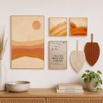 Kit Decorativo de Parede Solar com Quadros de Frases e Folhas em Macramê