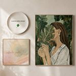 Kit Decorativo de Parede Nature com Quadro Mulher, Prato Decorativo e Quadro Infinito Particular