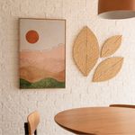 Kit Decorativo de Parede A Vida É Tão Rara com Quadro 40x60 e Trio de Folhas em Palha de Carnaúba
