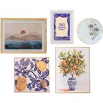 Kit Decorativo de Parede Floral Azul com Quadro Laranjeira, Sunset, Nosso Tempo e Prato Decorativo Rose