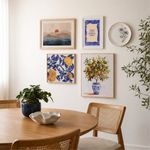 Kit Decorativo de Parede Floral Azul com Quadro Laranjeira, Sunset, Nosso Tempo e Prato Decorativo Rose