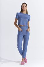 T-SHIRT CROPPED MALHA ÍNDIGO