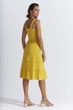 VESTIDO MIDI LISO SLUB COM PREGAS