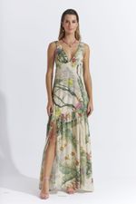 VESTIDO LONGO TRÓPICOS C/ FENDA FRENTE