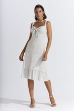 VESTIDO MIDI LISO SLUB COM PREGAS