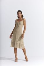 VESTIDO MIDI LISO SLUB COM PREGAS