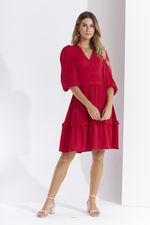 VESTIDO CURTO LISO EM CREPE C/ PALA FRANZIDA