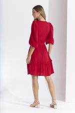 VESTIDO CURTO LISO EM CREPE C/ PALA FRANZIDA