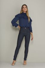 BLUSA MANGA LONGA LISA C/ GOLA  ALTA LASTEX