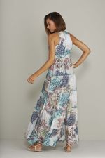 VESTIDO LONGO CORAL C/ DECOTE V