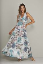 VESTIDO LONGO CORAL C/ DECOTE V