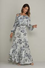 VESTIDO LONGO VILAREJO C/ MANGA PLISSADA