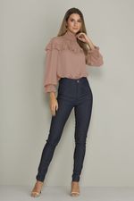 BLUSA MANGA LONGA LISA C/ GOLA  ALTA LASTEX