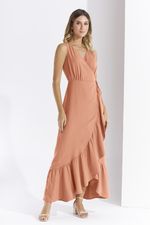 VESTIDO LONGO LISO EM CREPE C/ TRANSPASSE