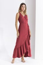 VESTIDO LONGO LISO EM CREPE C/ TRANSPASSE
