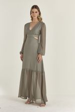 VESTIDO LONGO EM CREPE FOIL C/ ABERTURA LATERAL