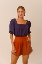 BLUSA CROPPED LISA C/ ELÁSTICO BARRA E MANGA VOLUMOSA