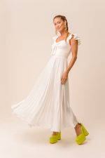 VESTIDO LISO LONGUETE PLISSADO C/ AMARRAÇÃO FRENTE