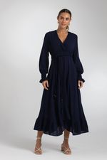 VESTIDO LISO LONGUETE MANGA LONGA C/ LASTEX E AMARRAÇÃO