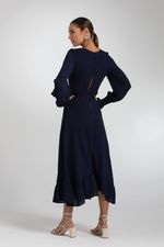 VESTIDO LISO LONGUETE MANGA LONGA C/ LASTEX E AMARRAÇÃO