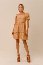 VESTIDO LISO CURTO C/ ELÁSTICO E DET. BABADOS