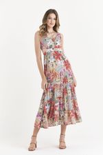 VESTIDO LONGUETE FLOR BORDADA COM ABERTURA LATERAL