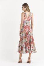 VESTIDO LONGUETE FLOR BORDADA COM ABERTURA LATERAL