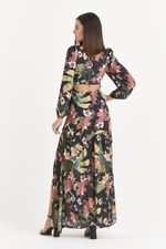 VESTIDO LONGO PENA FLORAL FENDA FRENTE