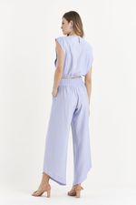 CALÇA LISA SLUB COM BARRA ASSIMÉTRICA