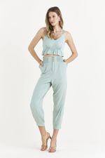 CALÇA LISA TWILL C/ PALA DE LASTEX E PREGAS NA BARRA