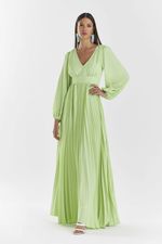 VESTIDO LONGO LISO COM SAIA PLISSADA