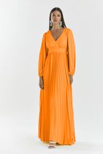 VESTIDO LONGO LISO COM SAIA PLISSADA