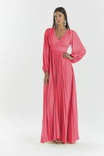 VESTIDO LONGO LISO COM SAIA PLISSADA