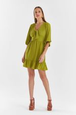 VESTIDO CURTO LISO EM CREPE COM AMARRAÇÃO FRENTE