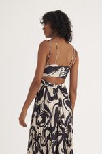 VESTIDO LONGO ONDAS C/ SAIA PLISSADA
