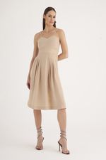VESTIDO MIDI LISO DOBBY C/ PALA PESPONTADA