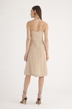 VESTIDO MIDI LISO DOBBY C/ PALA PESPONTADA