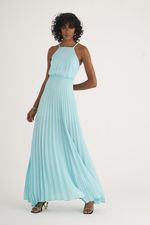 VESTIDO LONGO PLISSADO C/ ALÇA DE TRANÇA